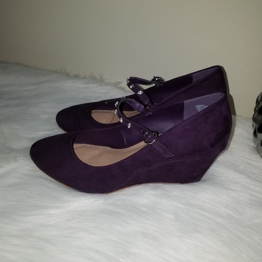 Rhinestone T-strap Mary Jane Mini Wedge (Torrid)